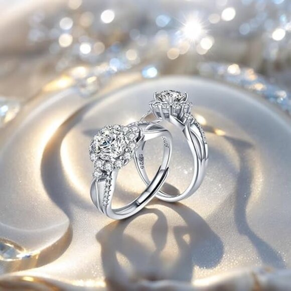 1 Carat G color VVS1 Moissanite Adjustable Engagement Flower Ring 925 Silver - Picture 4 of 5